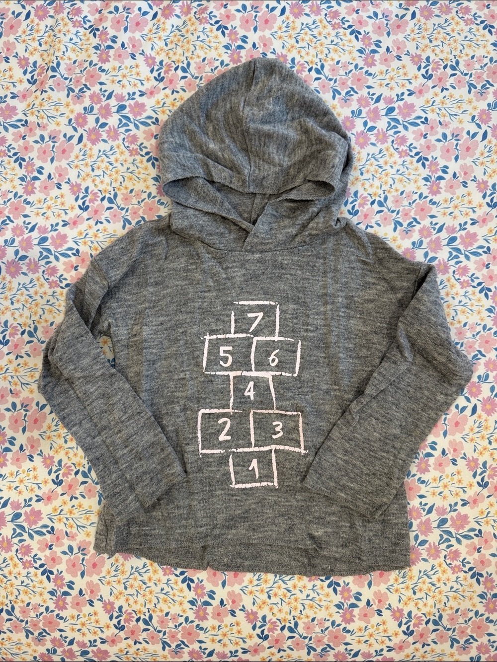 Kids Gray Hooded Sweatshirt with Hopscotch Graphic